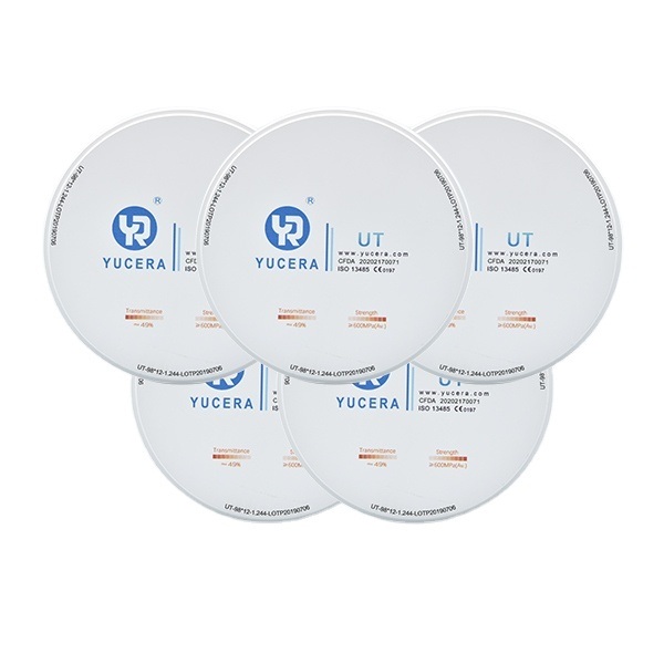 Dental CAD/CAM Zirconia Disc - 49% Light Transmission, 98mm, UT White Shade for Natural-Looking Crowns
