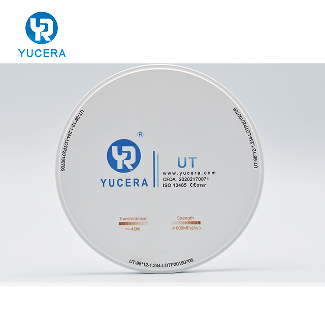Dental CAD/CAM Zirconia Disc - 49% Light Transmission, 98mm, UT White Shade for Natural-Looking Crowns