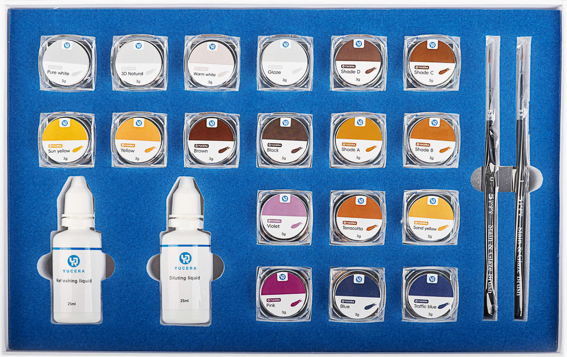 Набор для окрашивания керамики из циркония Smile Solutions Yucera 18 цветов Natural Glow для создания зубных протезов в зуботехнической лаборатории