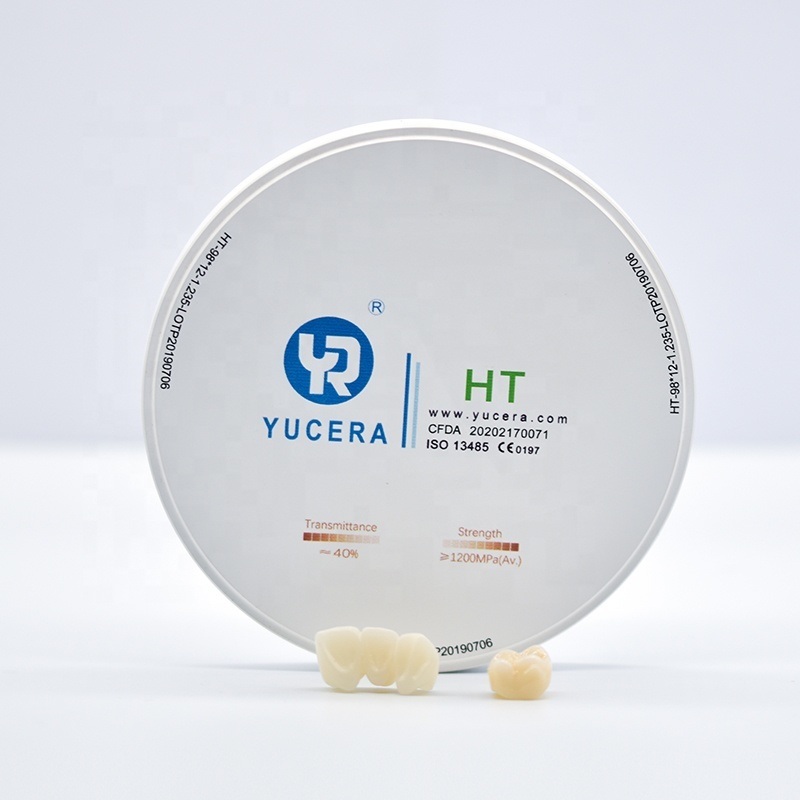Диск из стоматологического циркония 98 мм YUCERA HT White (1200 МПа/45% пропускания) | Сертификация ISO 13356
